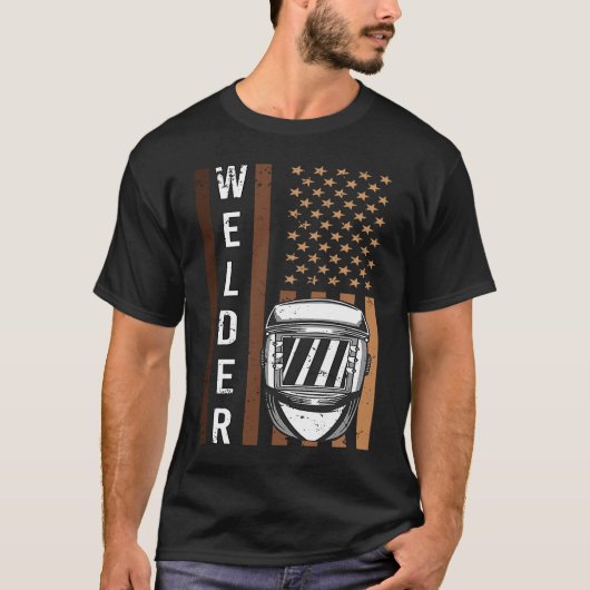 Welder Patriotic Vintage USA American Flag T-shirt (Voorkant)