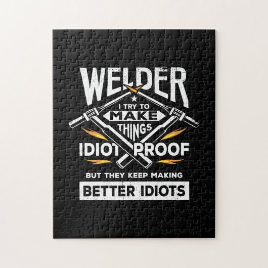 Welder probeert dingen te maken legpuzzel (Verticaal)