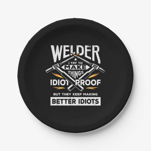 Welder probeert dingen te maken papieren bordje (Voorkant)