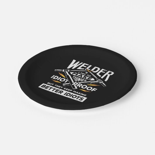 Welder probeert dingen te maken papieren bordje (Gekanteld)