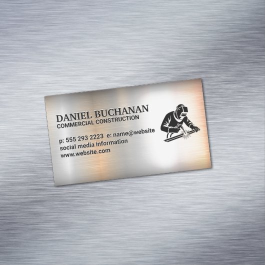 Welder Working on Steel | Metallic Background Magnetisch Visitekaartje (Voorbeeld)