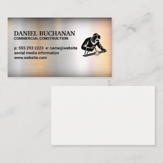 Welder Working on Steel | Metallic Background Visitekaartje (Voorkant / Achterkant)