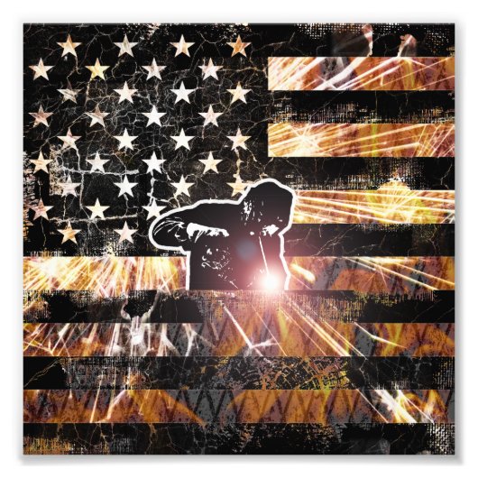 Welding Flag Sparks and Flames Foto Afdruk (Voorkant)