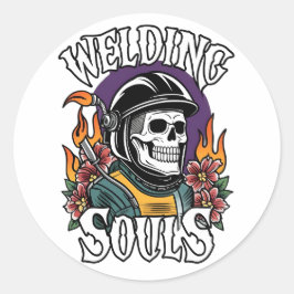 Welding Souls Retro Schedel Helm Torch Flames Art Ronde Sticker