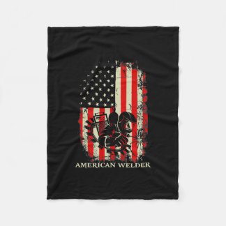Welding Vintage Distressed American Flag Fleece Deken