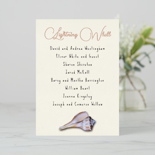 Welk Seashell Guest List Name Seing Kaarten (Staand Voorkant)