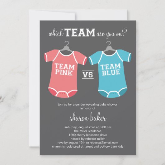 Welk team? Geslacht onthullen Baby shower Kaart (Voorkant)