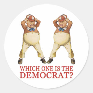 WELKE IS DE DEMOCRAT - TWEEDLE DEE OF DUM? RONDE STICKER