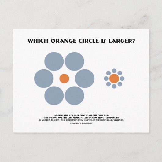 Welke Oranje cirkel is groter? (Optische verlichti Briefkaart (Voorkant)