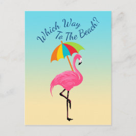 Welke Weg Naar Het Strand-Roze Flamingo Briefkaart