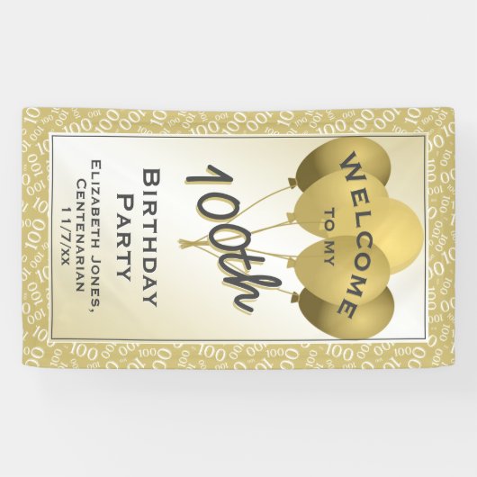 Welkom 100th Cool Number Pattern - Gold/White Spandoek (Horizontaal)