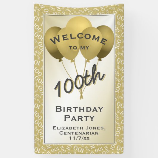 Welkom 100th Cool Number Pattern - Gold/White Spandoek (Verticaal)