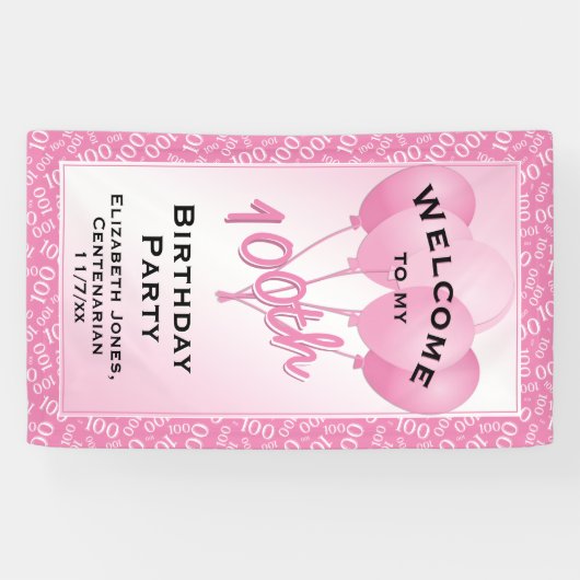 Welkom 100th Cool Number Pattern - Roze/White Spandoek (Horizontaal)