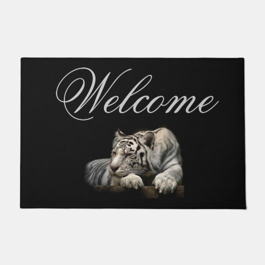 Welkom, 18 x 24-inch deurplaat Mat/White Tiger Deurmat (Voorkant)