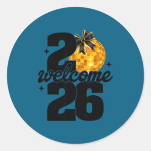 Welkom 2026 Gelukkig Nieuwjaar Disco Bal En Coquet Ronde Sticker