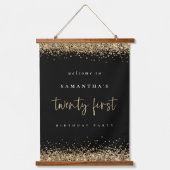 Welkom 21e Gold Glitter Name Black Hangend Wandkleed (Voorkant)