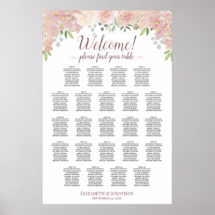 Welkom 23 Tafel Roze Rozen Huwelijks Zitplaatskaar Poster