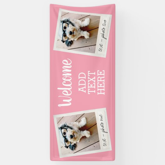 Welkom - 2 fotocollage en wazige roze spandoek (Verticaal)