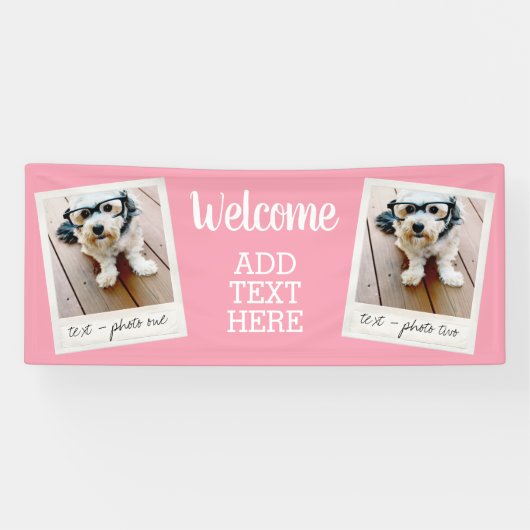 Welkom - 2 fotocollage en wazige roze spandoek (Horizontaal)