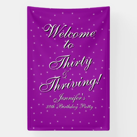 Welkom 30 bloeiende roze Paarse 30e verjaardag Spandoek (Verticaal)