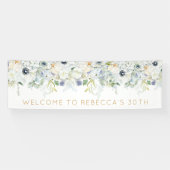 Welkom 30e Verjaardag Party Naam Bloemen Bladeren Spandoek (Horizontaal)