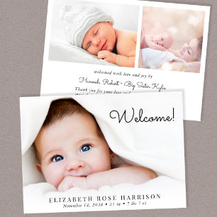 Welkom 3 Fotocollage Baby Geboorte Aankondiging