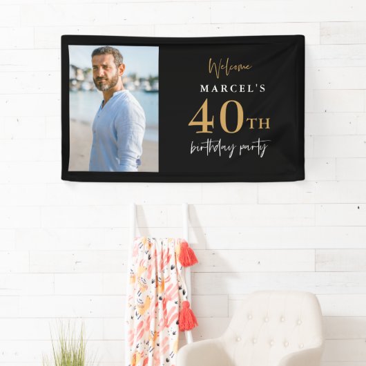 Welkom 40e verjaardag Foto Black en Gold Spandoek (Insitu)
