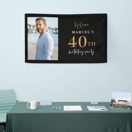 Welkom 40e verjaardag Foto Black en Gold Spandoek (Beurs)