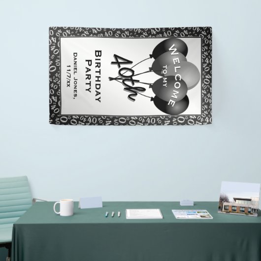 Welkom 40th Party Black/White Number Pattern Spandoek (Beurs)