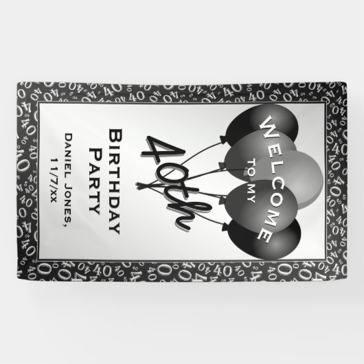 Welkom 40th Party Black/White Number Pattern Spandoek (Horizontaal)