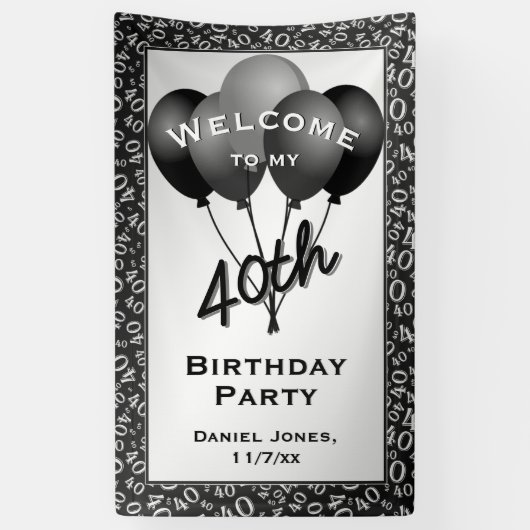 Welkom 40th Party Black/White Number Pattern Spandoek (Verticaal)