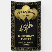 Welkom 45e verjaardag Nummer patten Gold en zwart Spandoek (Verticaal)