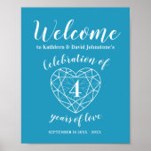 Welkom, 4 jaar gepersonaliseerd blauw poster (Voorkant)