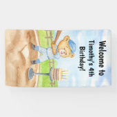 Welkom 4e Verjaardag Tee Ball Teddybeer Honkbal Spandoek (Horizontaal)
