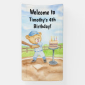 Welkom 4e Verjaardag Tee Ball Teddybeer Honkbal Spandoek (Verticaal)