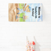 Welkom 4e Verjaardag Tee Ball Teddybeer Honkbal Spandoek (Insitu)