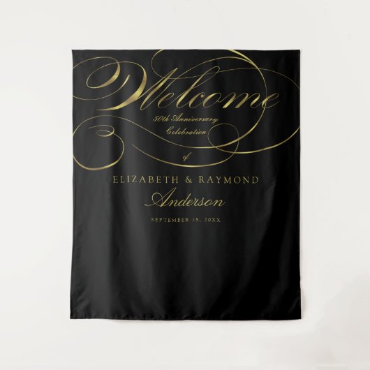 Welkom 50-jarig jubileum Elegante zilveren script Wandkleed (Voorkant)