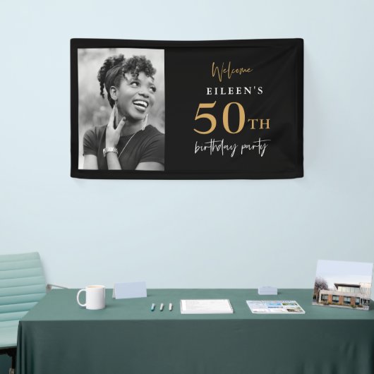 Welkom 50e verjaardag Foto Black en Gold Spandoek (Beurs)