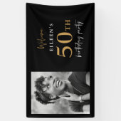 Welkom 50e verjaardag Foto Black en Gold Spandoek (Verticaal)