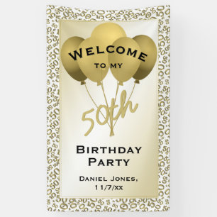 Welkom 50e verjaardag Nummer patten Gold en White Spandoek
