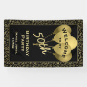 Welkom 50e verjaardag Nummer patten Gold en zwart Spandoek (Horizontaal)
