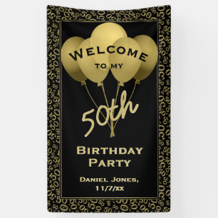 Welkom 50e verjaardag Nummer patten Gold en zwart Spandoek