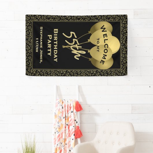 Welkom 55e verjaardag Nummer patten Gold en zwart Spandoek (Insitu)