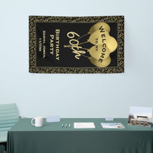 Welkom 60e verjaardag Nummer patten Gold en zwart Spandoek (Beurs)