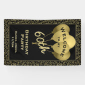 Welkom 60e verjaardag Nummer patten Gold en zwart Spandoek (Horizontaal)