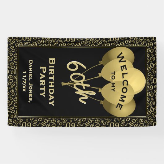 Welkom 60e verjaardag Nummer patten Gold en zwart Spandoek (Horizontaal)