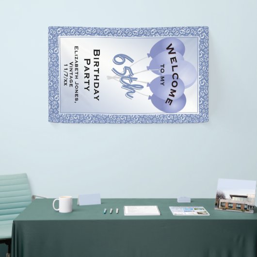 Welkom 65e koel nummerpatroon - blauw/wit spandoek (Beurs)