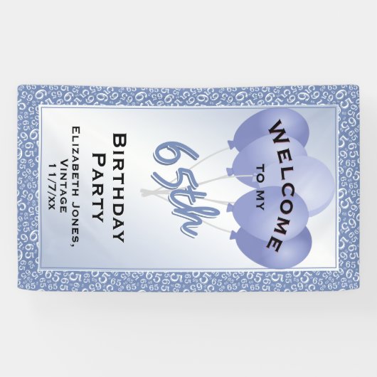 Welkom 65e koel nummerpatroon - blauw/wit spandoek (Horizontaal)