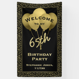 Welkom 65e verjaardag Nummer patten Gold en zwart Spandoek