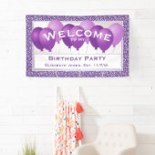 Welkom 65ste Verjaardag Nummer Patroon | Paars/wit Spandoek (Insitu)